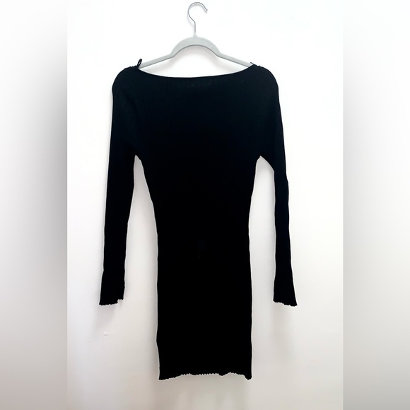 H&M Black Ribbed Knit Long Sleeve Midi Dress Size Large - Picture 4 of 6